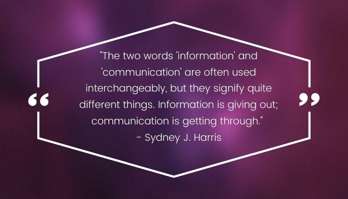 The two words 'information' and 'communication' are often used interchangeably, but they signify quite different things. Information is giving out; communication is getting through