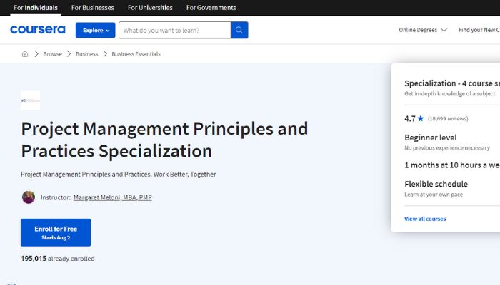 . Coursera - Project Management Principles and Practices Specialization