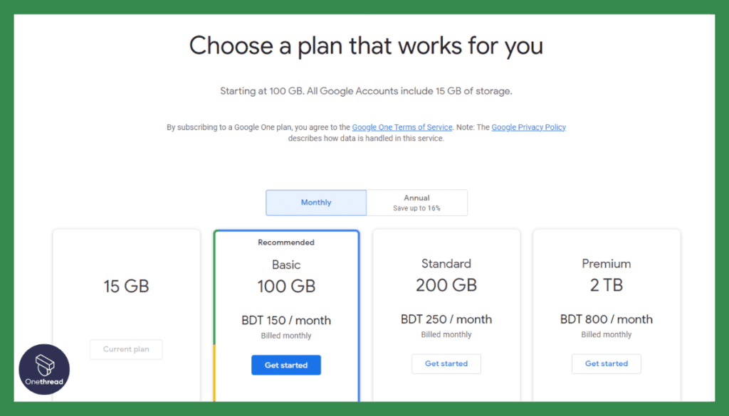 Google Drive Pricing