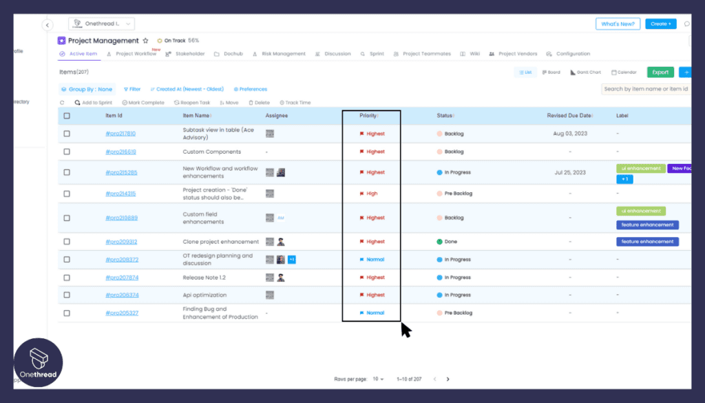 Onethread-task prioritization