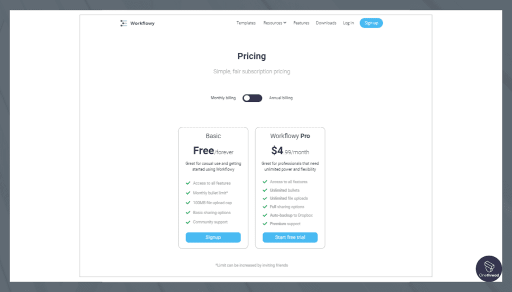 WorkFlowy-Pricing Plans