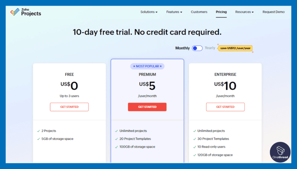 Zoho Projects-Pricing