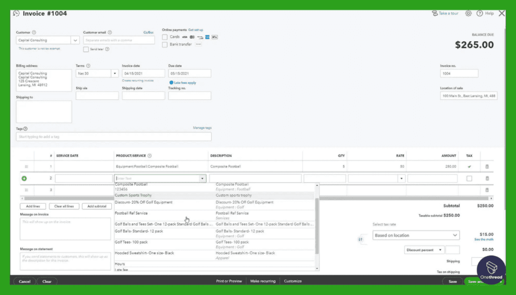 QuickBooks Online-Invoicing and Payment