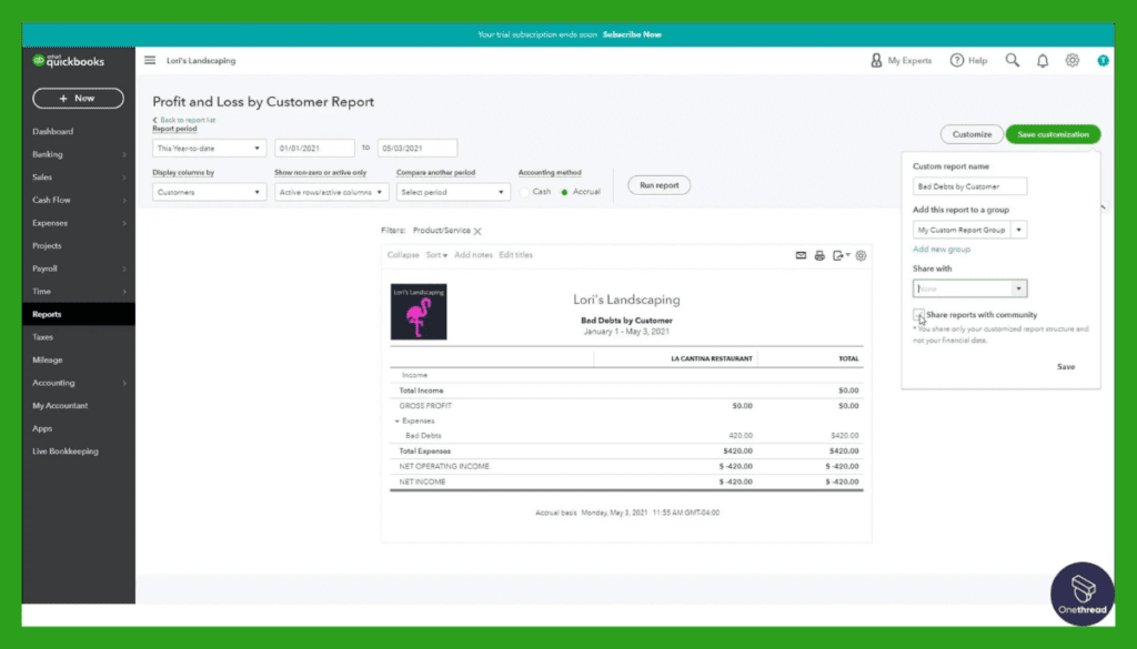 QuickBooks Online-Tailored Reports