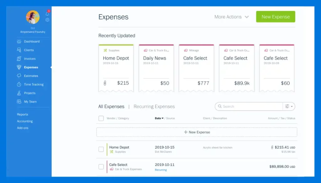 FreshBooks-Expense Tracking