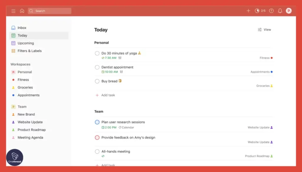 Todoist-Work and Personal Tasks.