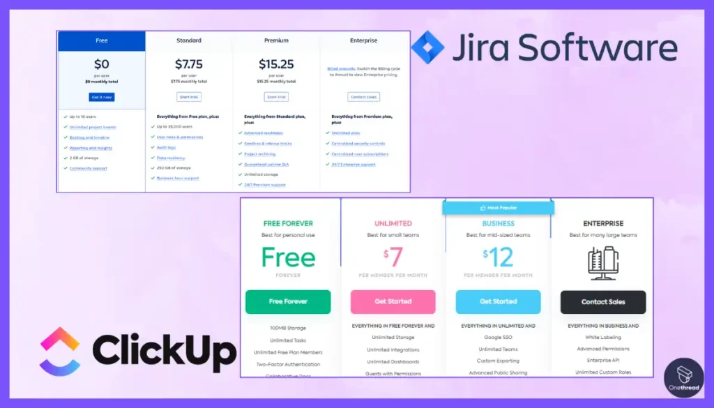 Jira vs ClickUp Pricing
