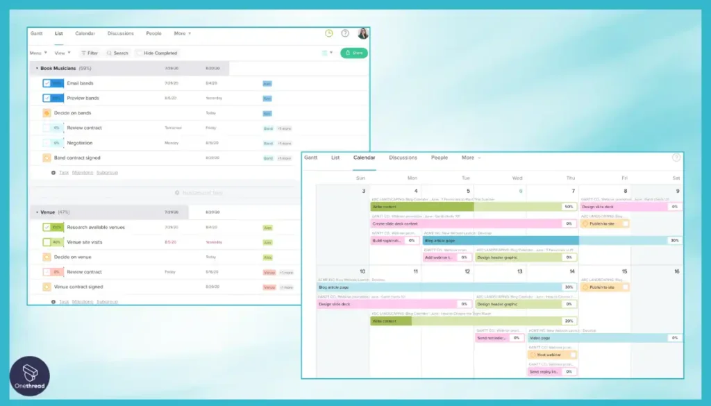 TeamGantt-Calendar and List Views