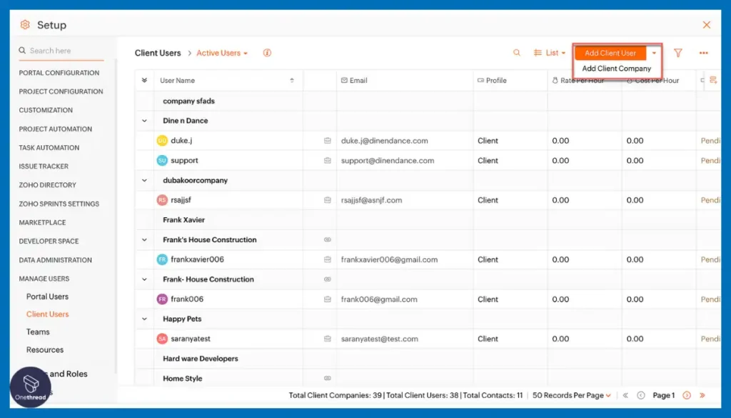 Zoho Projects-Client Profiles