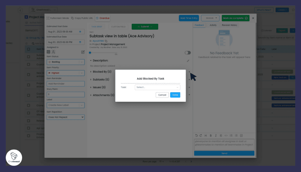 Adding Dependency Task in Blocked by to a Task