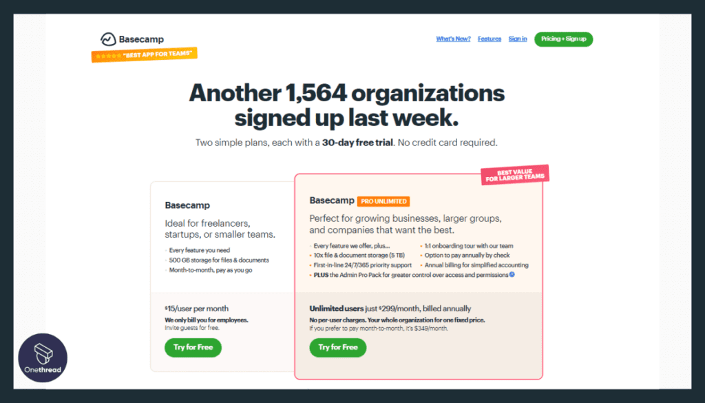 Basecamp Pricing