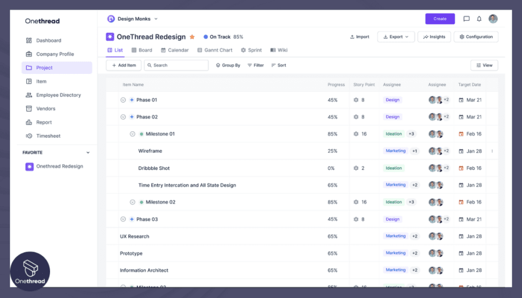 Onethread-Centralized Project Managemen