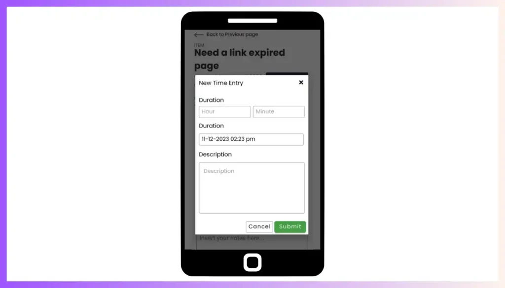 Onethread-Mobile time entries