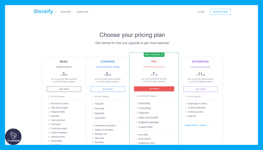 Clockify-Pricing