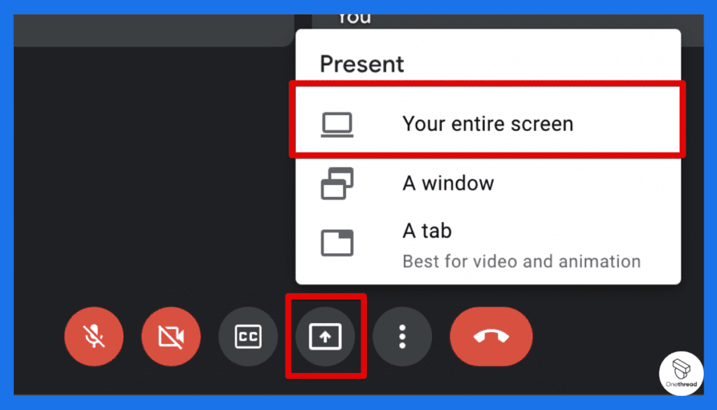 Goggle Meet-Screen Share Controls