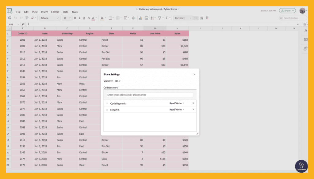 Zoho Sheet-Collaborative Editing