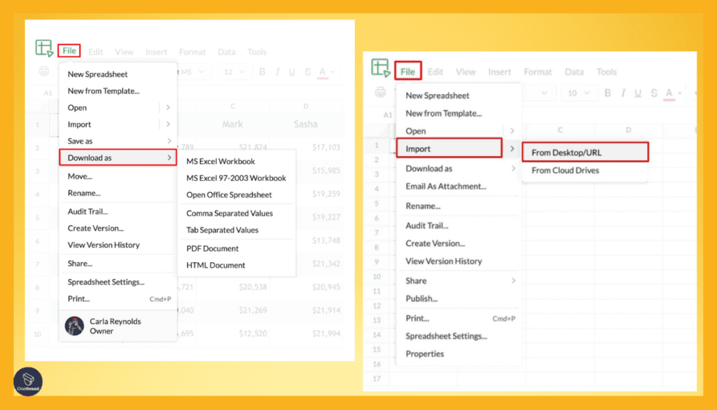Zoho Sheet-Data Import and Export