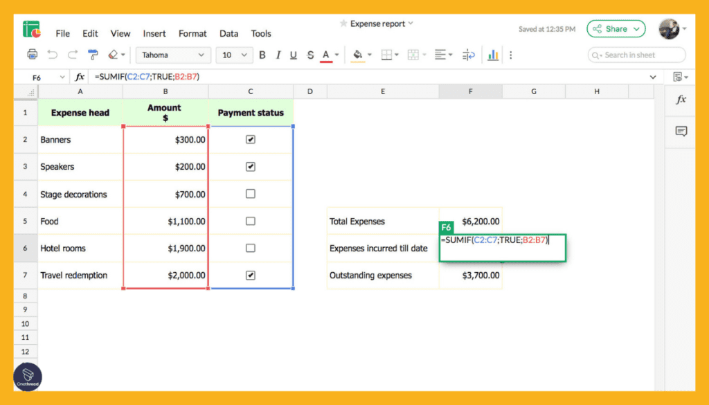 Zoho Sheet-Feature Function