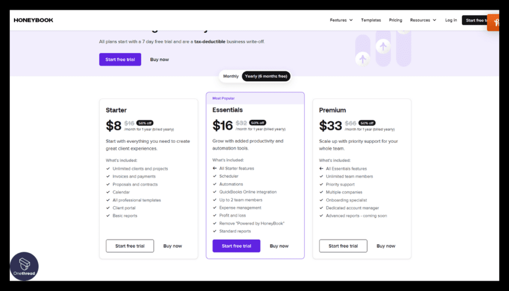 Honeybook-Pricing