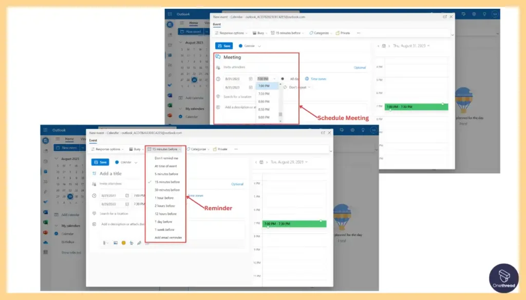 Microsoft Outlook Calendar-Scheduling Reminders.