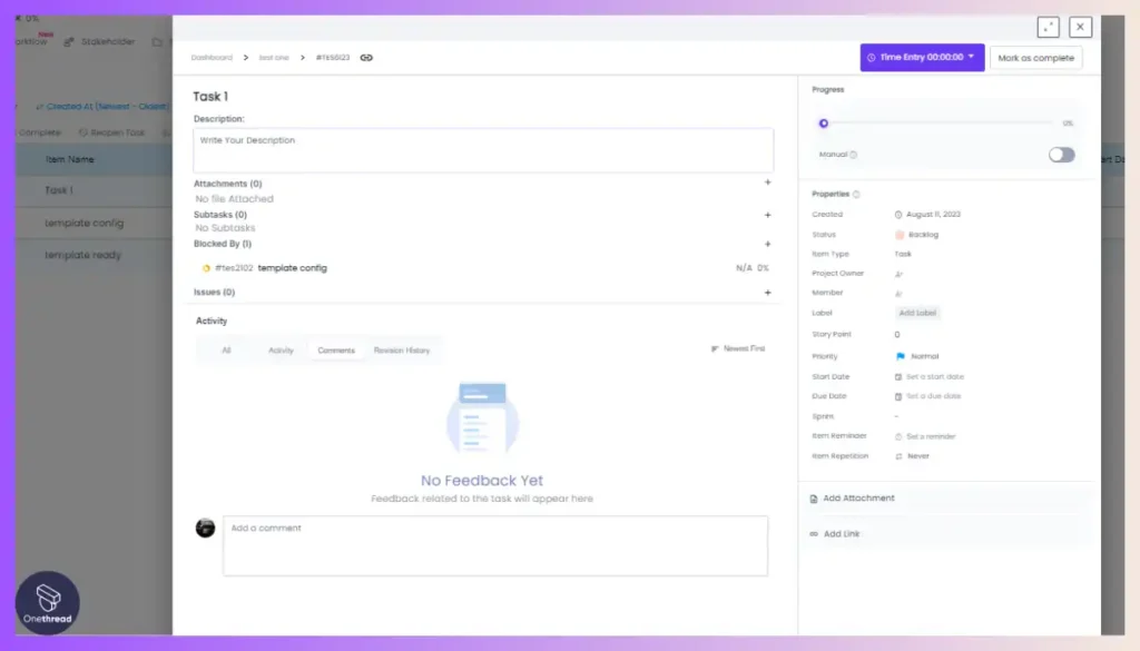 Onethread-Task Comment