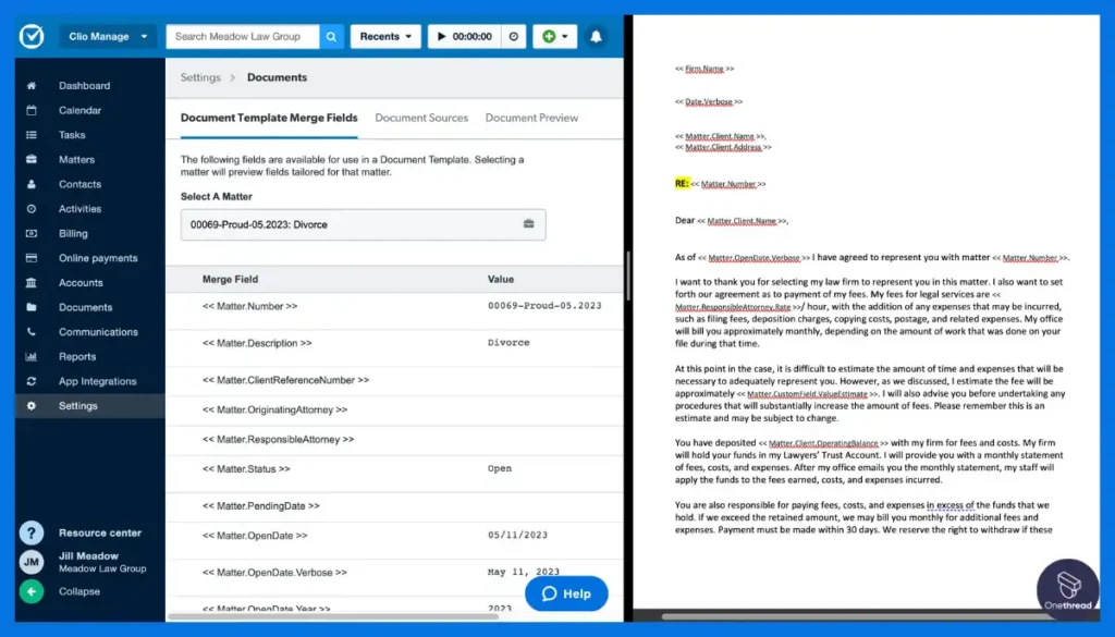Clio Manage-Document Automation.