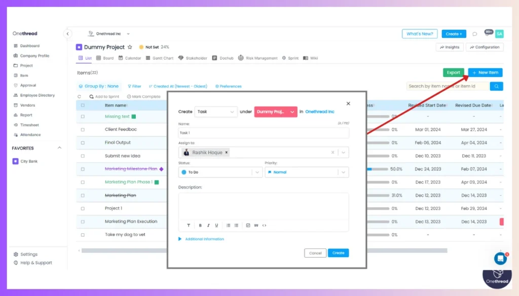 Onethread-Task Creation