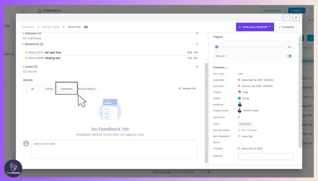 Onethread-Feedback